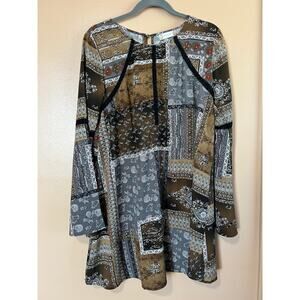 Altar'd State Patchwork Paisley Bell Sleeve Mini Dress Rayon Boho Size S